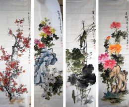 六尺条屏《春夏秋冬》