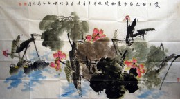 《霞日映花红，碧叶侧晓风》